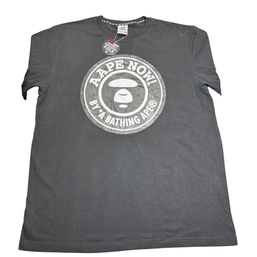 AAPE By A Bathing Ape Moonface Logo Black Streetwear Graphic T-Shirt Womens XL